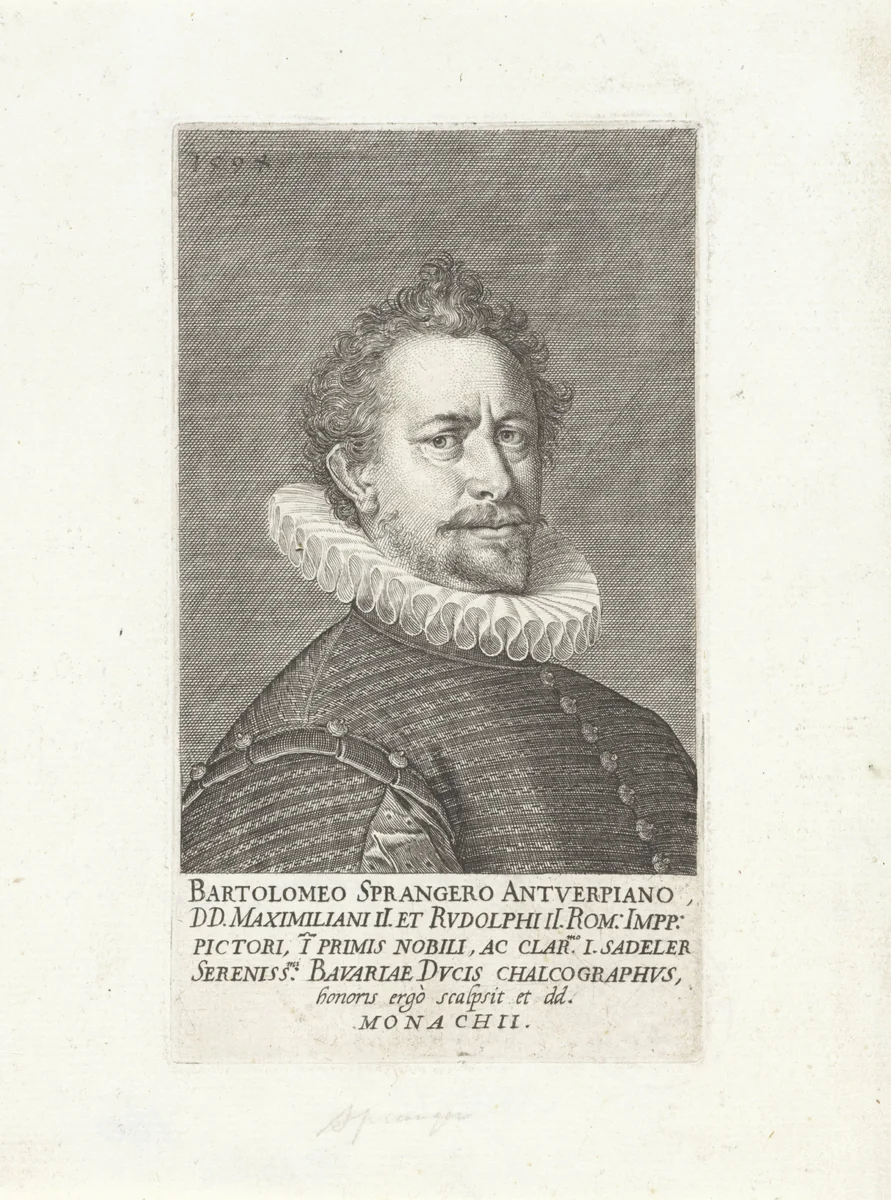 Portret van Bartholomeus Spranger by Johann Sadeler, print, 1594