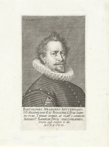 Portret van Bartholomeus Spranger by Johann Sadeler, print, 1594