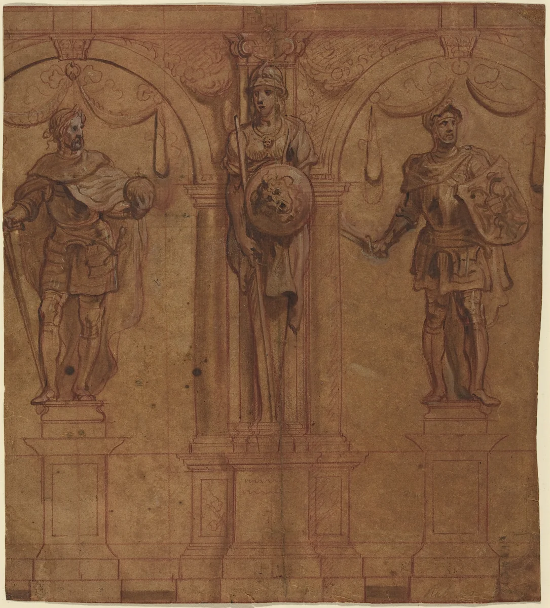 Rudolf I and Albert I with Pallas by Peter Paul Rubens, drawing, 1635