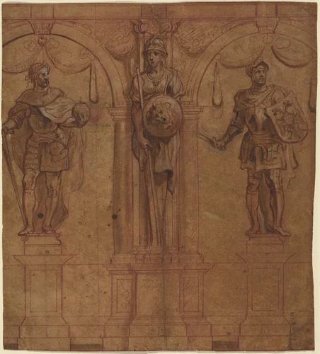 Rudolf I and Albert I with Pallas by Peter Paul Rubens, drawing, 1635