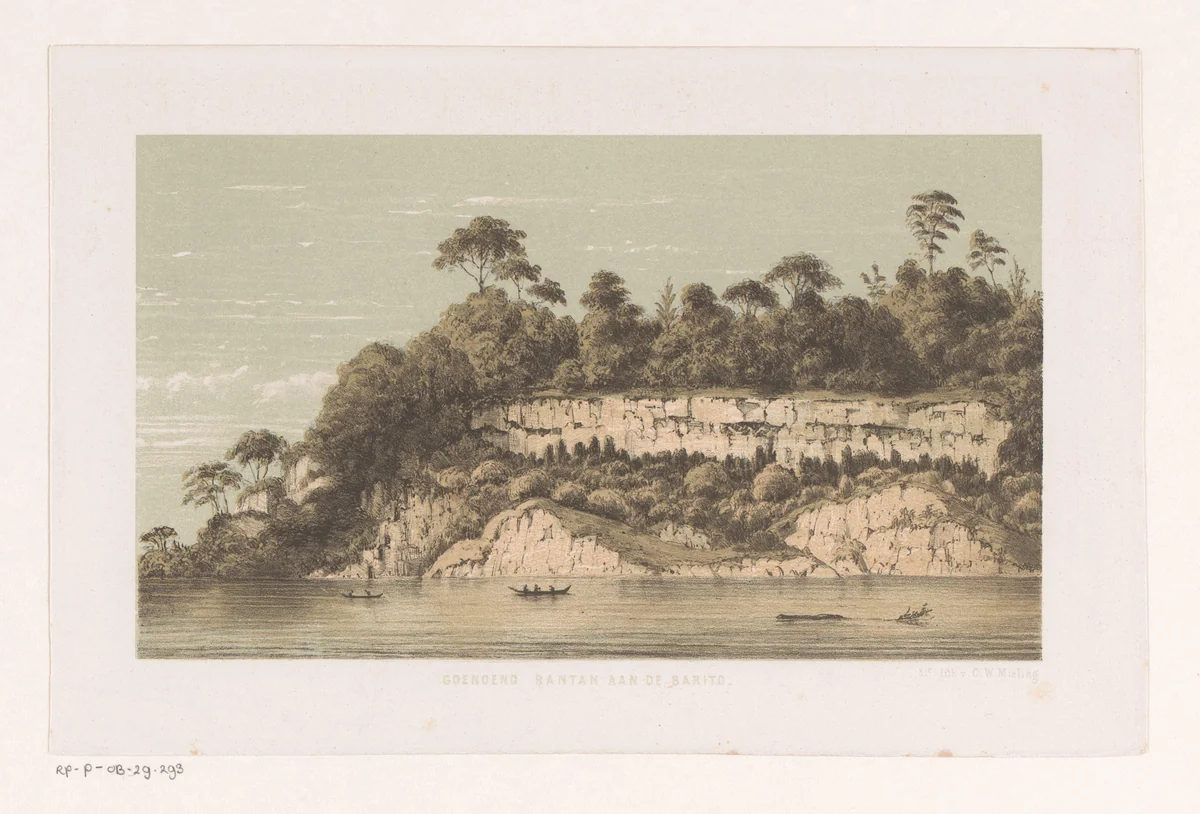 Dorp en heuvel Goenong Rantau by anonymous, print, 1853-1854