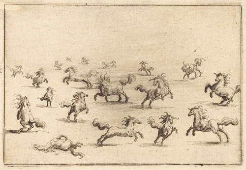 Horses Running by Jacques Callot, print, 1622