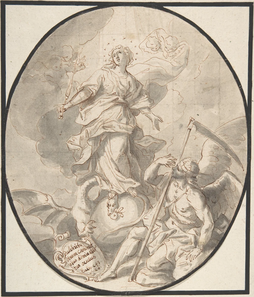 The Immaculate Virgin by Johann Georg Bergmüller, drawing, 1700-1762