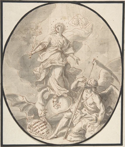 The Immaculate Virgin by Johann Georg Bergmüller, drawing, 1700-1762