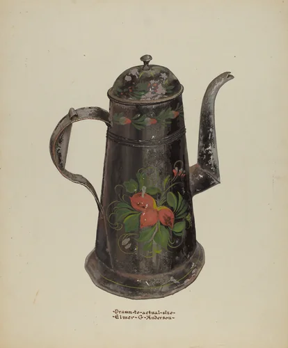 Toleware Tin Coffee Pot by Elmer G. Anderson, index of american design, 1937