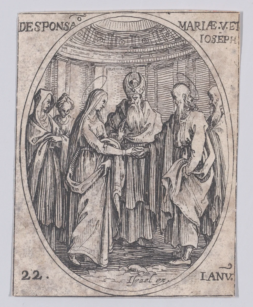 Le Mariage de la Ste. Vierge (The Marriage of the Virgin), January 22nd, from "Les Images De Tous Les Saincts et Saintes de L'Année" (Images of All of the Saints and Feast Days of the Year) by Jacques Callot, print, 1636