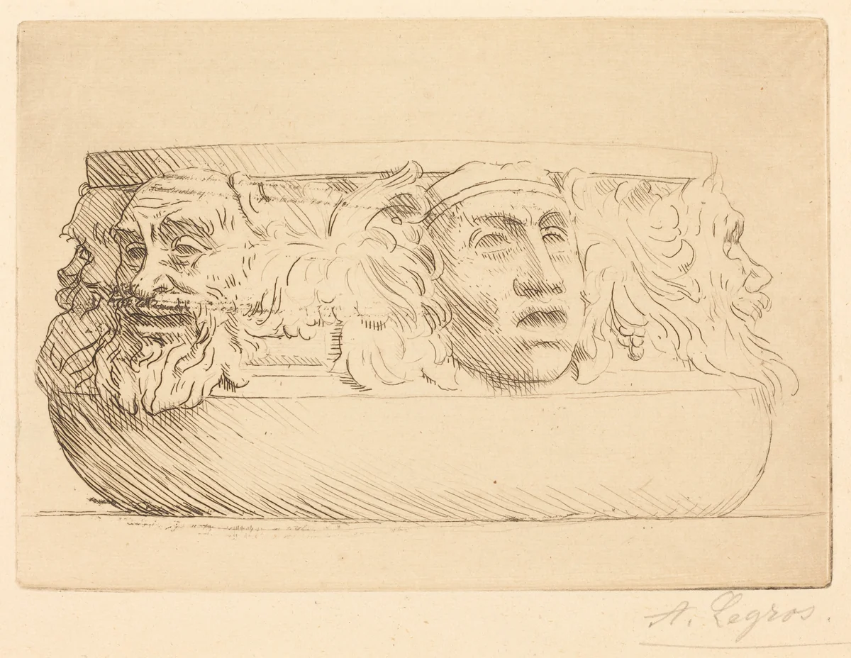Vase with Grotesques (Le vase aux masques) by Alphonse Legros, print, 1837-1911