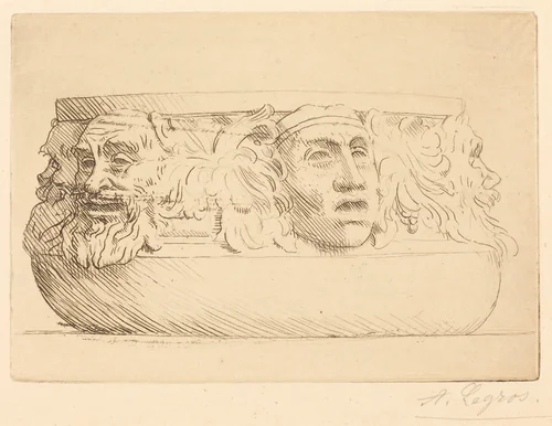 Vase with Grotesques (Le vase aux masques) by Alphonse Legros, print, 1837-1911