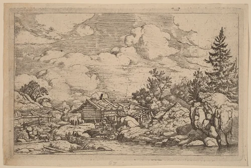 Three Goats at the River by Allart van Everdingen, print, 1645-1656