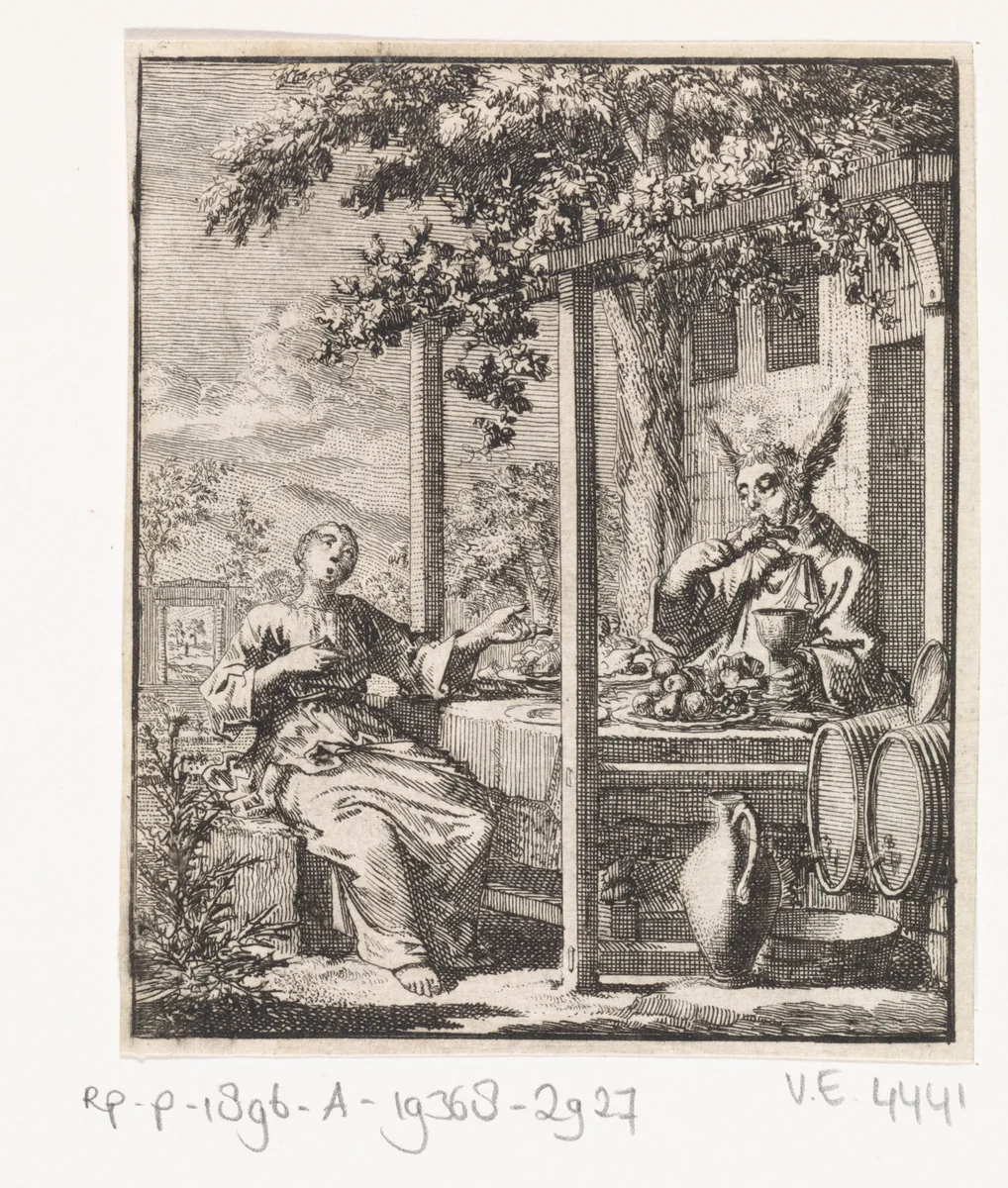 Gepersonifieerde ziel smaakt het vlees niet meer by Jan Luyken, print, 1714