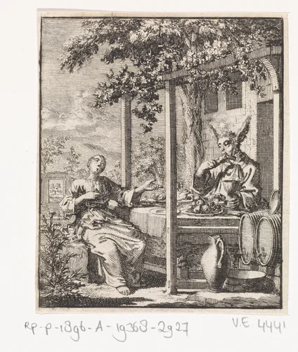 Gepersonifieerde ziel smaakt het vlees niet meer by Jan Luyken, print, 1714