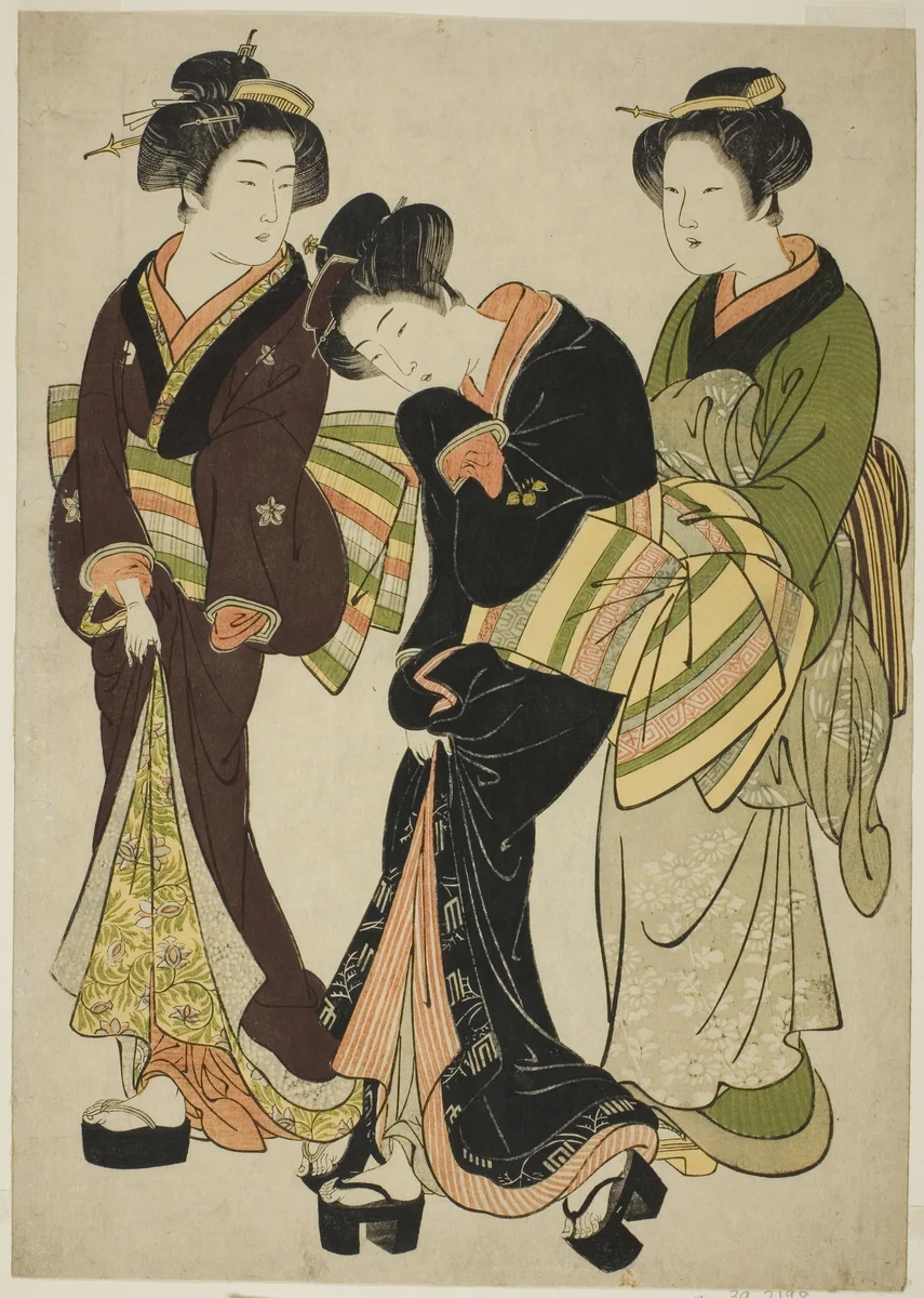Two Entertainers and a Maid by Kitao Shigemasa (北尾重政), print, 1772-1782