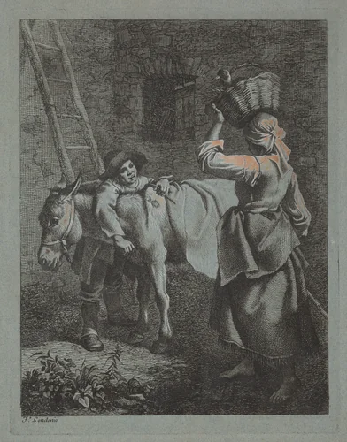 Shepherd Speaking to a Peasant Woman by Francesco Londonio, print, 1723-1783