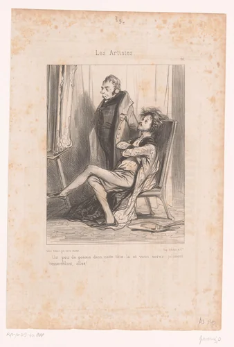 Kunstenaar en model bekijken portret op de ezel by Paul Gavarni, print, 1838