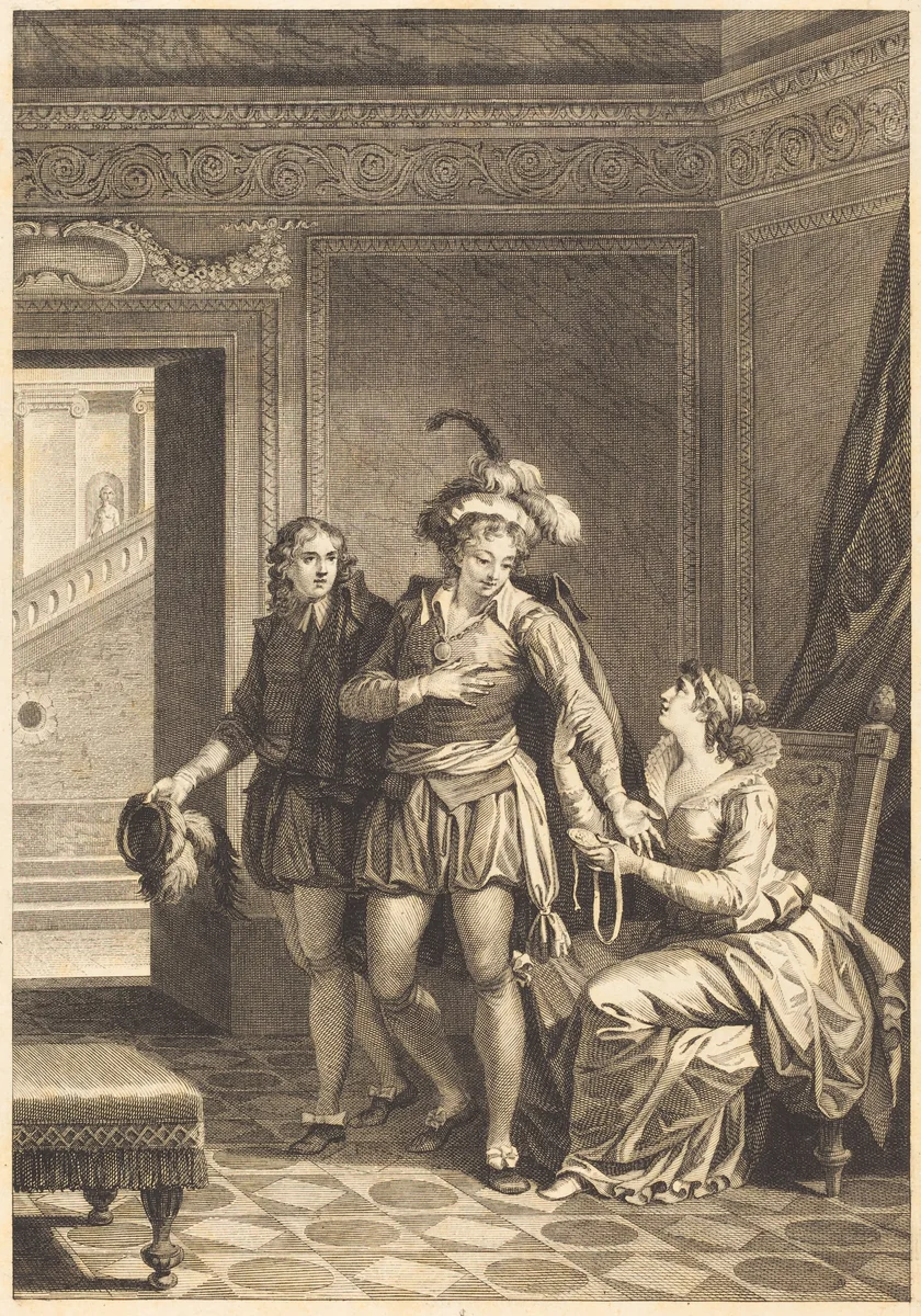 Joconde: Le depart by Jean-Jacques-François Le Barbier, print, 1700-1799