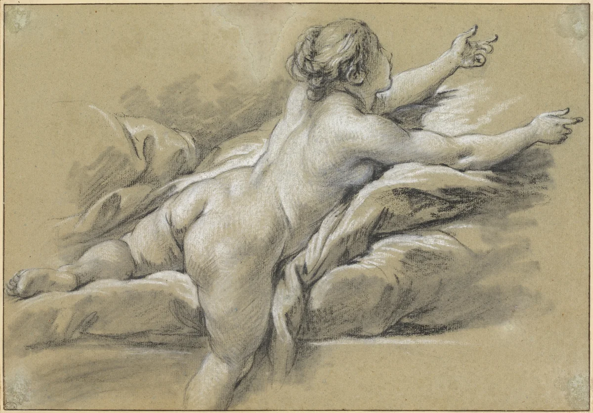 A Nude Woman Reaching to the Right by François Boucher, drawing, 1768-1770