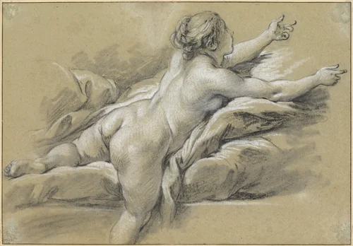 A Nude Woman Reaching to the Right by François Boucher, drawing, 1768-1770
