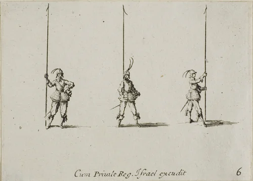 Drill with Raised Pike, plate six from The Military Exercises by Jacques Callot, print, 1635