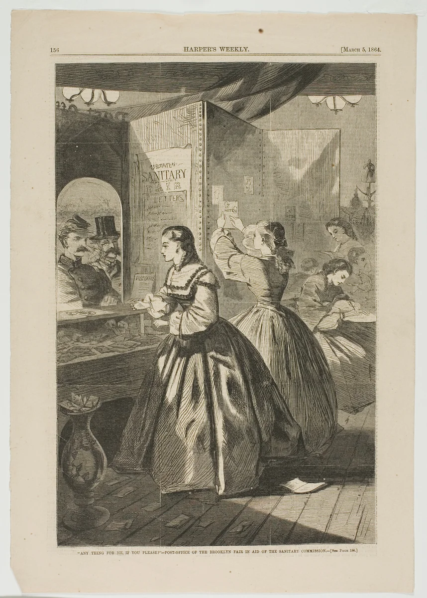 "Any Thing for Me, If You Please?"—Post-Office of the Brooklyn Fair in Aid of the Sanitary Commission by Winslow Homer, print, 1864