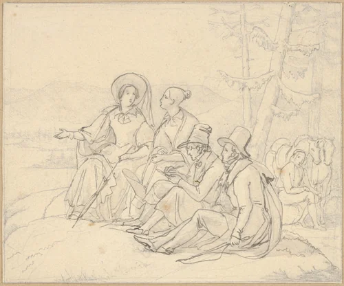 Men and Women Enjoying a View by Martinus Rørbye, drawing, 1823-1848