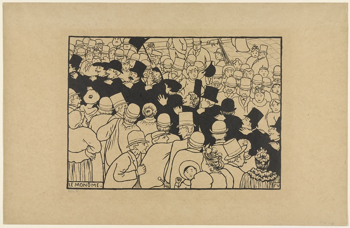 Parading Through the Streets in Single File (Le Monôme) from the series Paris Intense by Félix Vallotton, print, 1893
