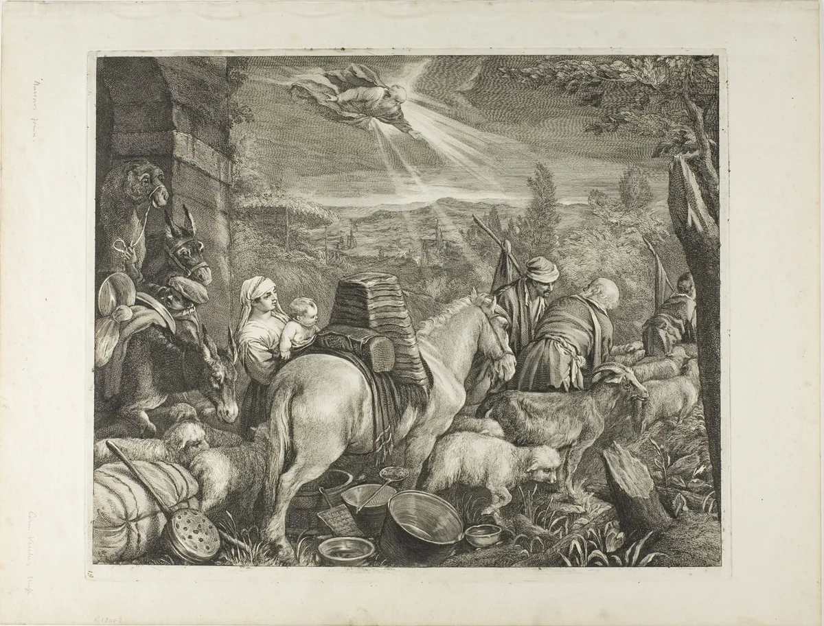 Abraham Leaving Haran (The Calling of Abraham), from Cabinet Reynst by Cornelis Visscher, print, 1638-1658