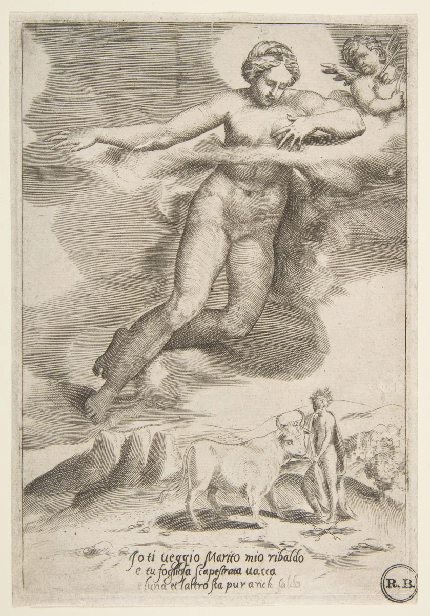 Juno watching Jupiter and Io, from "The Loves of the Gods" by Giulio Bonasone, print, 1531-1560