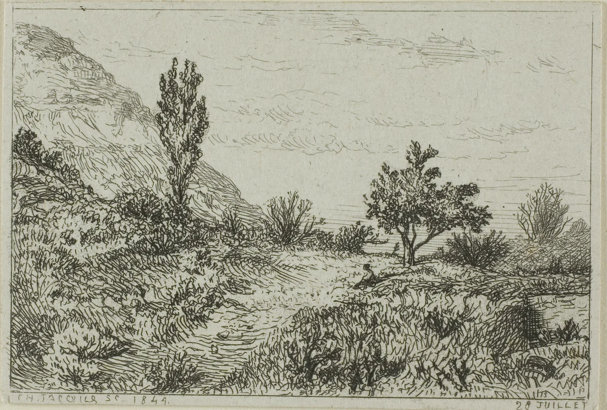 Landscape by Charles-Émile Jacque, print, 1844