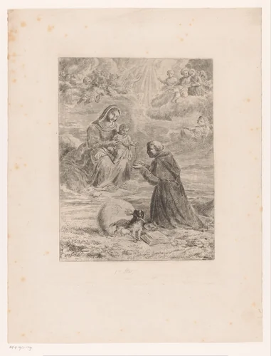Verschijning van Maria met het Christuskind aan Sint-Dominicus by Joseph Meganck, print, 1817-1891