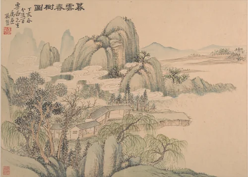 Landscape by Zhang Xiong, painting, 1827