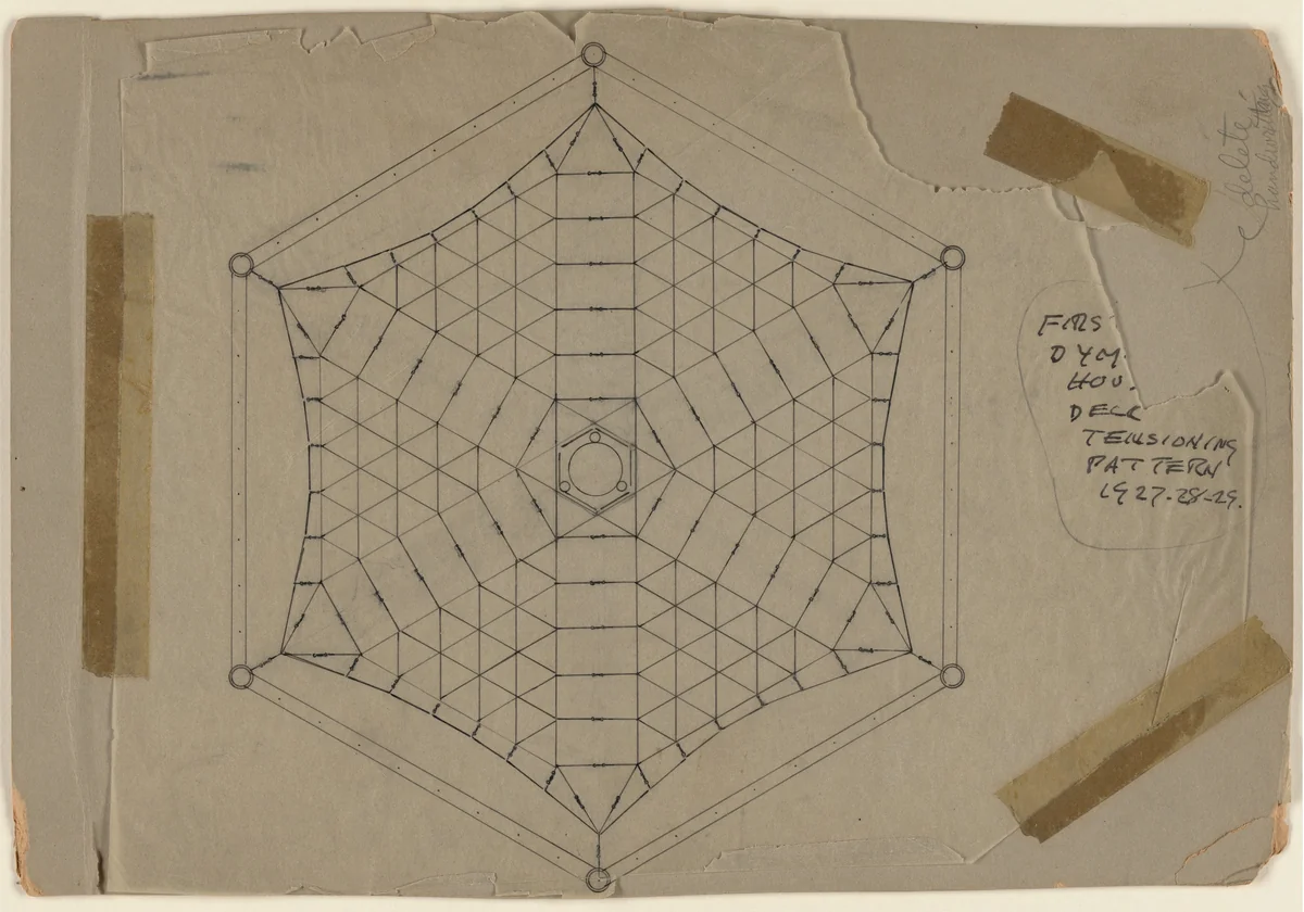 Dymaxion House project (Plan, deck-tensioning pattern) by R. Buckminster Fuller, architecture, 1927