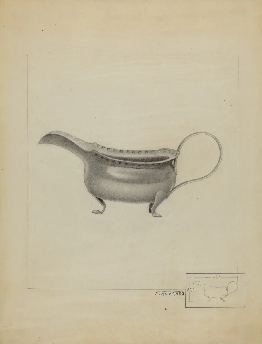 Silver Sauce Boat by Francisco Alvarez, index of american design, 1936
