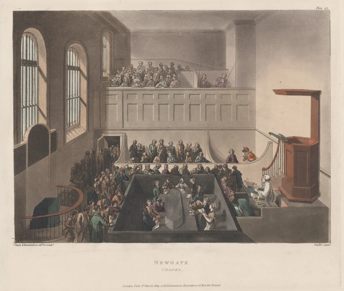 Newgate Chapel by Thomas Rowlandson, print, 1809