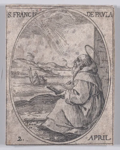 S. François de Paule (St. Francis of Paola), April 2nd, from "Les Images De Tous Les Saincts et Saintes de L'Année" (Images of All of the Saints and Religious Events of the Year) by Jacques Callot, print, 1636