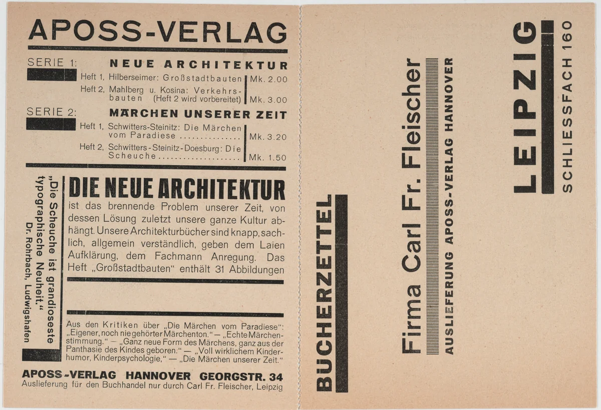 Bestellkarte Aposs Verlag by Kurt Schwitters, design, 1925