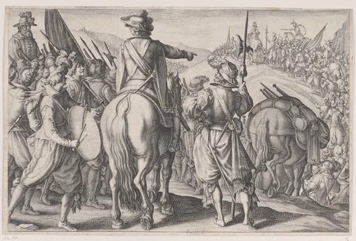 Les Troupes en Marche (The Marching Troops), from "La Vie de Ferdinand Ier de Médicis série appelée aussi Les Batailles des Médicis" (The Life of Ferdinand I de'Medici also called The Medici Battles) by Jacques Callot, print, 1614-1620