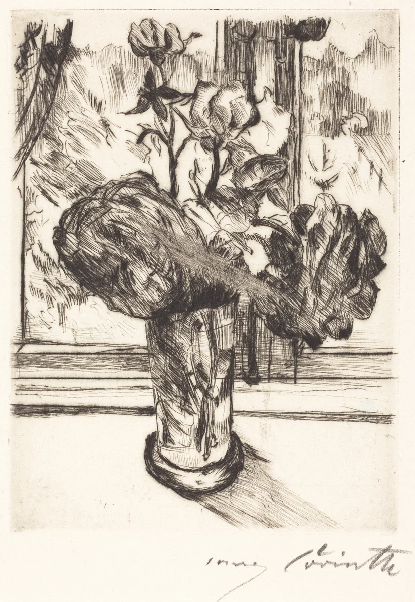 Rosen in einem Wasserglas (Roses in a Glass of Water) by Lovis Corinth, print, 1916