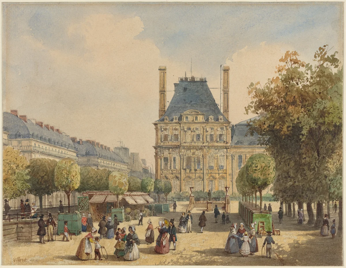 Rue de Rivoli and Pavillon Marsan by François Etienne Villeret, drawing, 1800-1866