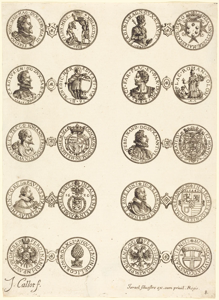 Coins [plate 8] by Jacques Callot, print, 1624-1634
