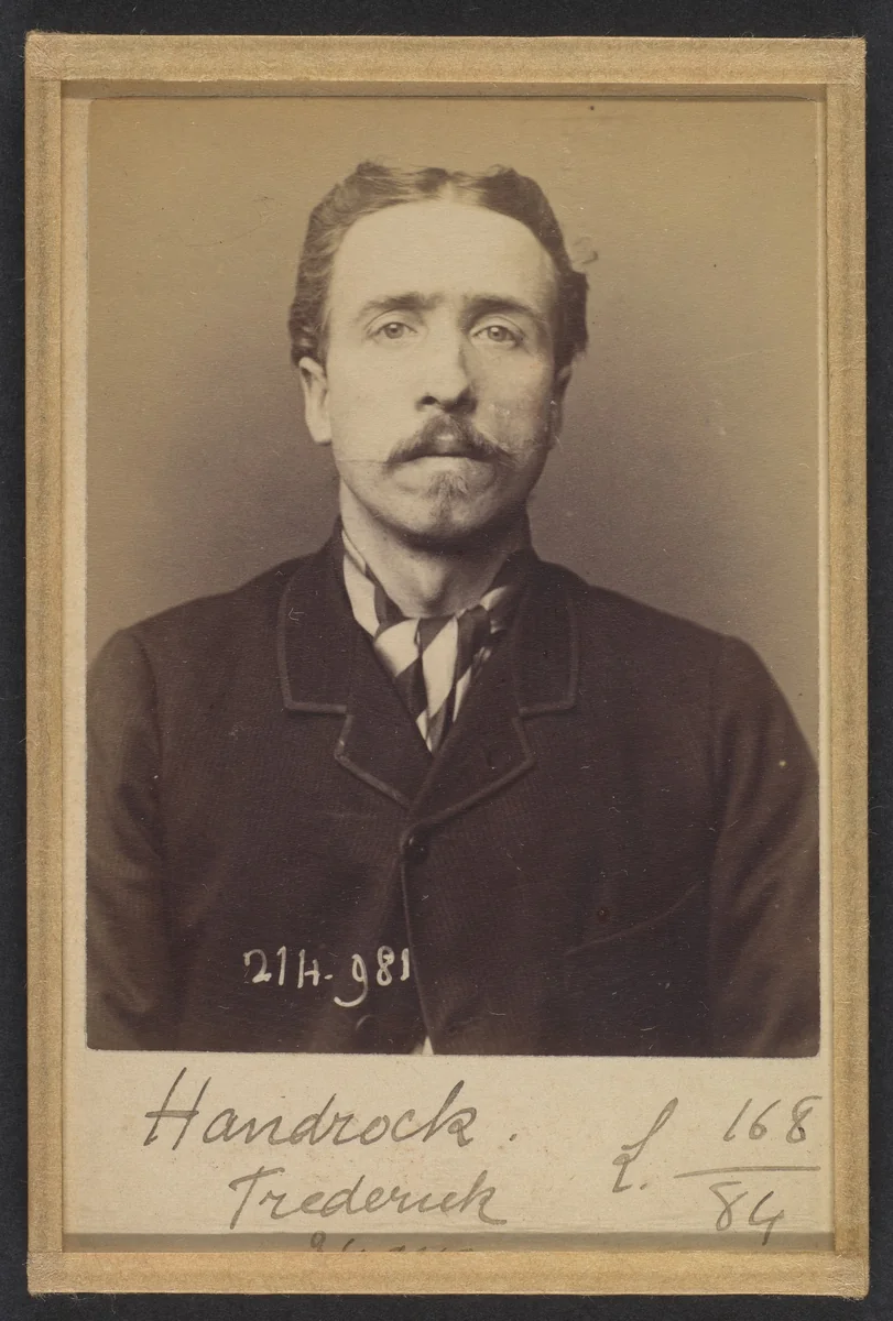 Handrock. Frédéric(k). Vilhem. 34 ans, né à Lyeck (Allemagne). Doreur sur bois. Anarchiste. 2/3/94. by Alphonse Bertillon, photograph, 1894