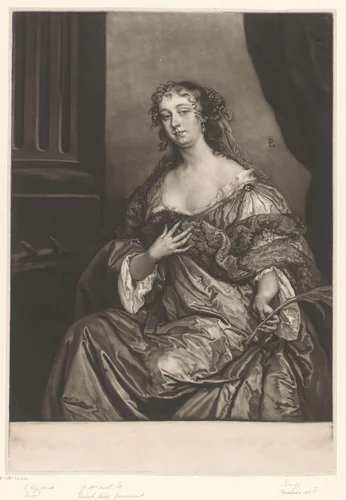 Portret van Elizabeth Hamilton als de H. Catharina by James McArdell, print, 1745-1765