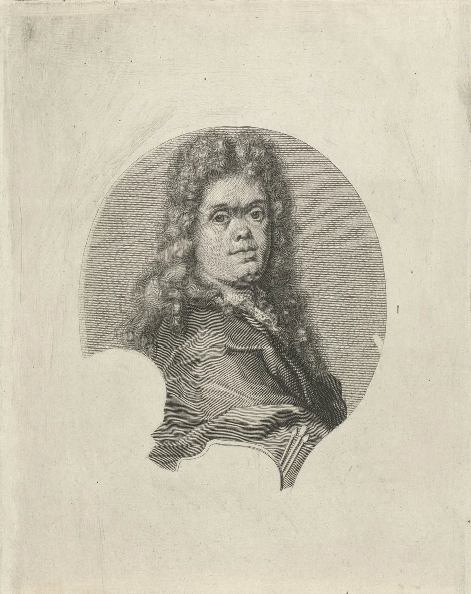 Portret van Gerard De Lairesse by Pieter van Gunst, print, 1659-1731
