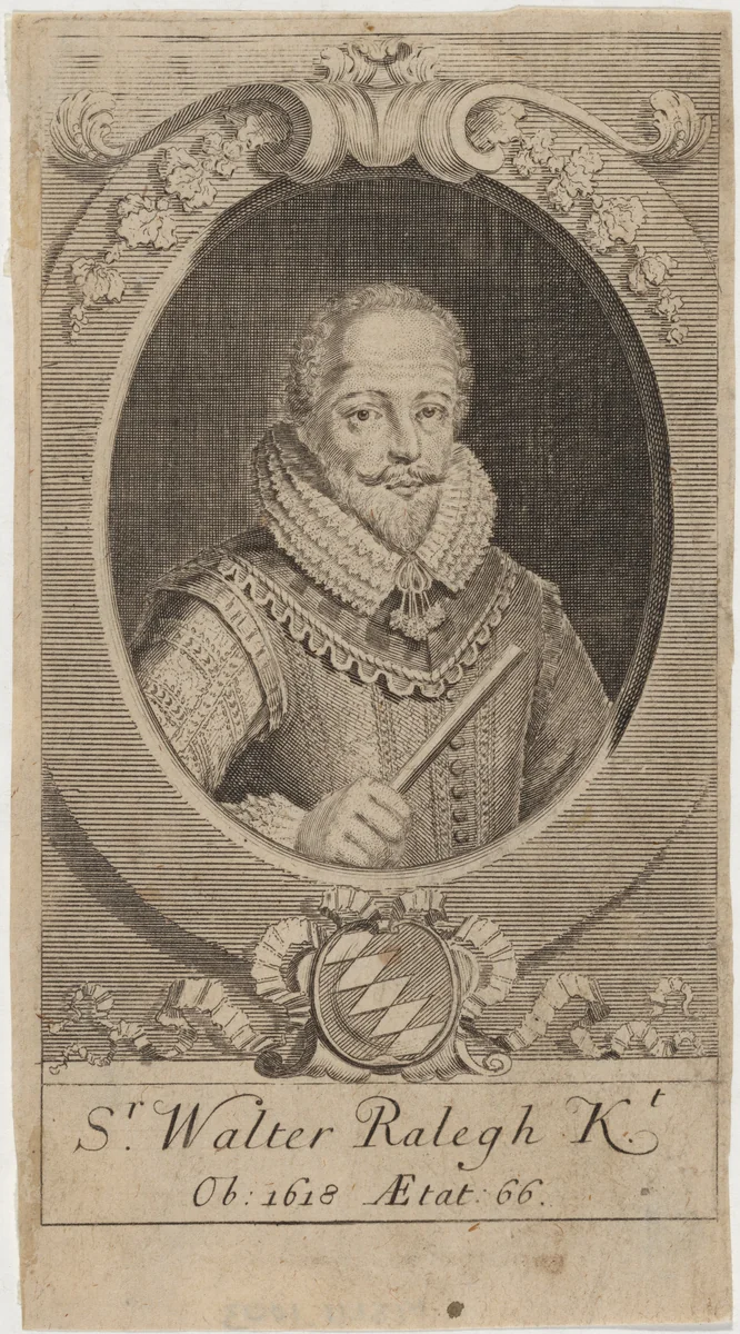 Sir Walter Raleigh by Anonymous Artist; Robert Vaughan; Simon van de Passe, print, 1700-1799
