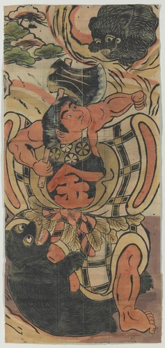 Banner Depicting Kintaro Battling Bears by Artist Unknown, print, 1701-1800