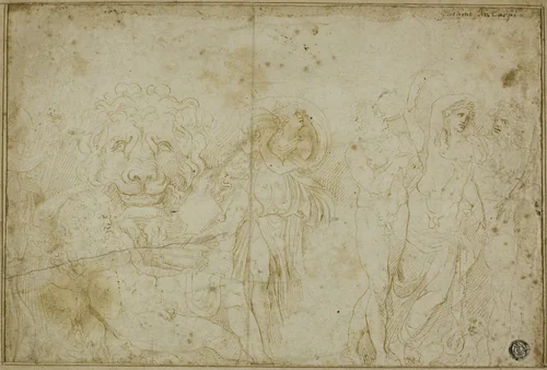 Blenheim Palace Sarcophagus: Bacchanale with Lion's Head by Girolamo Sellari, drawing, 1549-1553