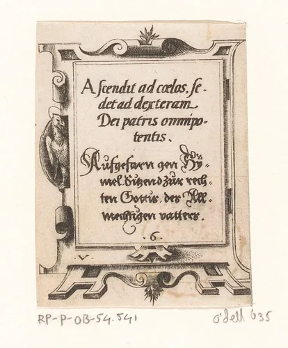 Gebed in Latijn en Duits in een rolwerk omlijsting by Unknown, print, 1568