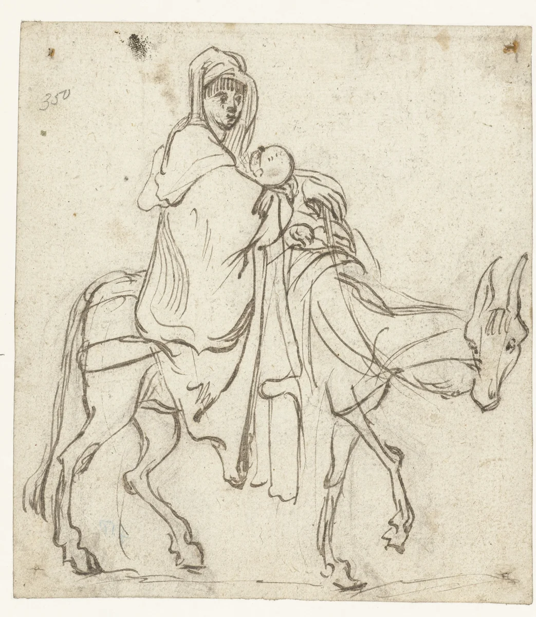 De vlucht naar Egypte by Jan Philipsz, drawing, 1600-1631