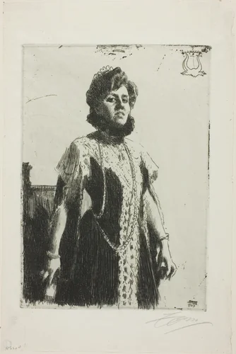 Oxenstierna (Mrs. Aurore Klintberg, née Oxenstierna, Whole length) by Anders Zorn, print, 1909