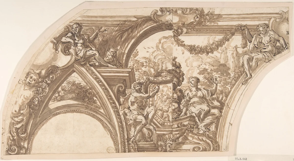 Drawing Showing Two Alternate Designs for a Cove Decoration by anonymous, drawing, 1600-1700
