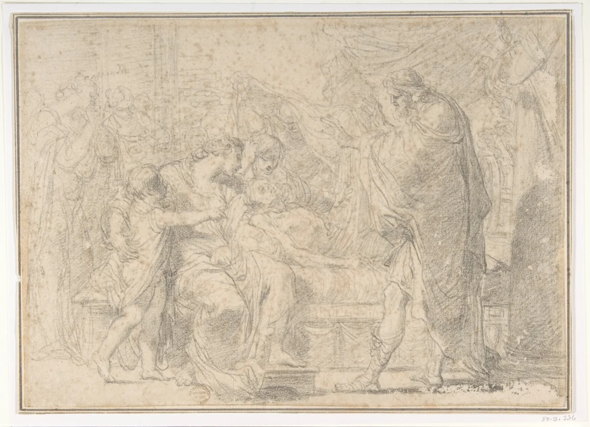 The Royal Family of Troy Mourning the Death of Hector by Gaetano Gandolfi, drawing, 1734-1802